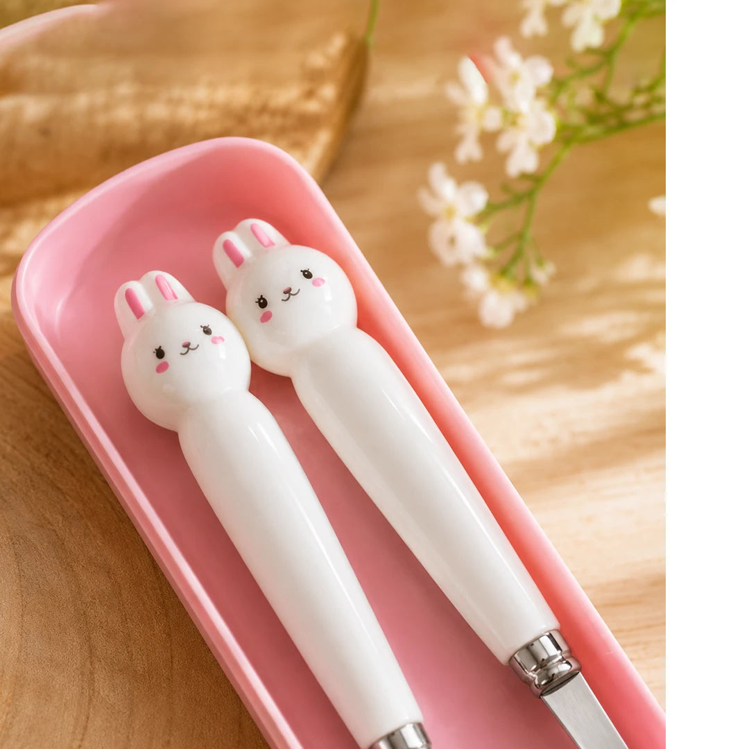 Bunny Buddy Kids Spoon & Fork Set with Travel Case