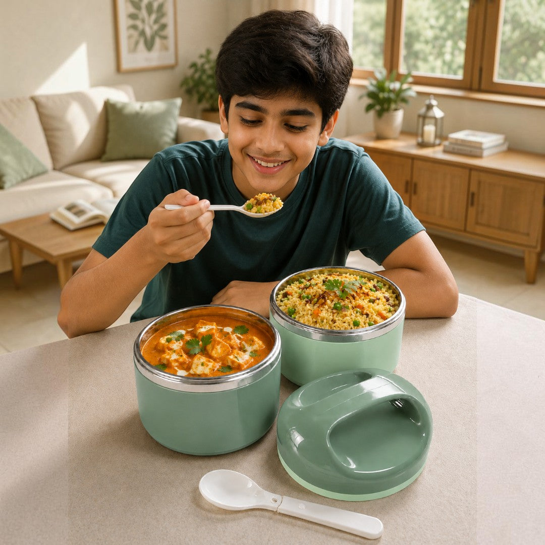 Mint Green 2-Tier Insulated Stainless Steel Lunch Box