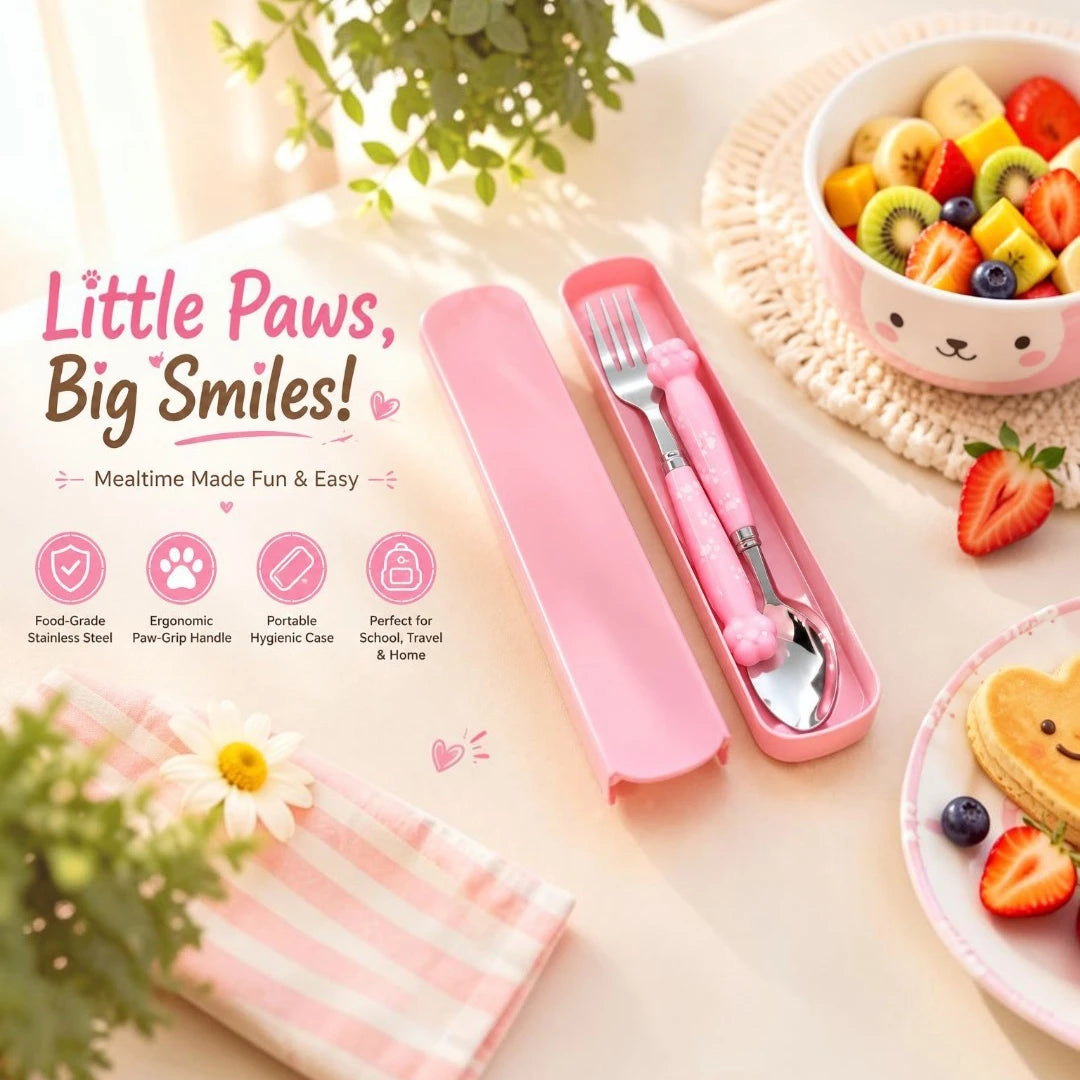 BlushPaw Kids Spoon & Fork Set with Travel Case