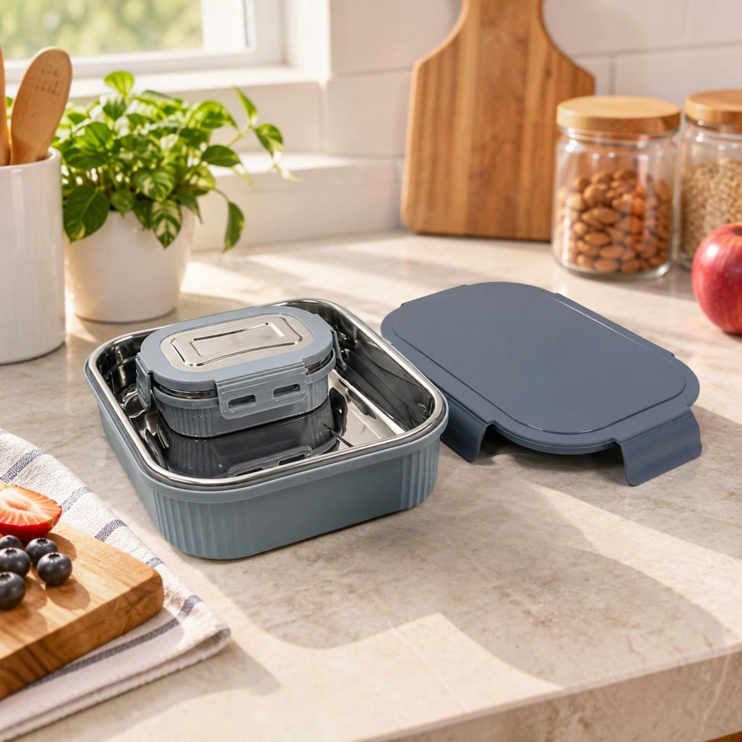 SlateNest Meal Mate Duo Stainless Steel Microwave Lunch Box Set