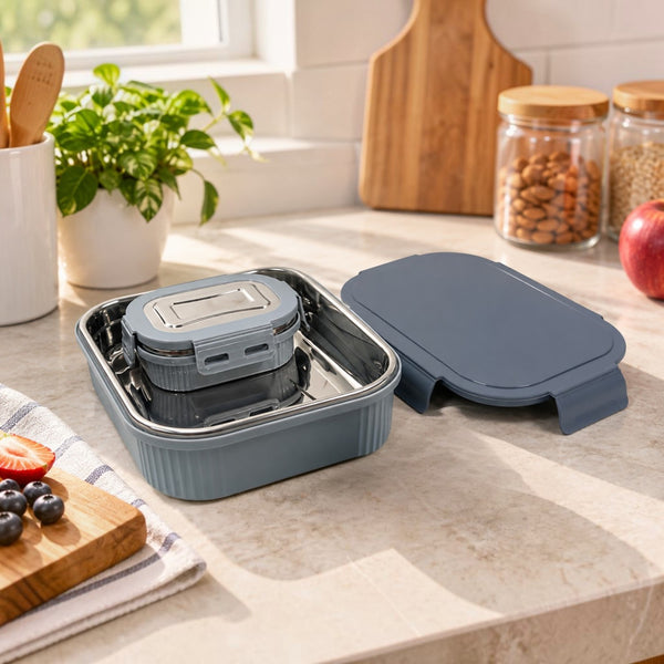 SlateNest Meal Mate Duo Stainless Steel Microwave Lunch Box Set