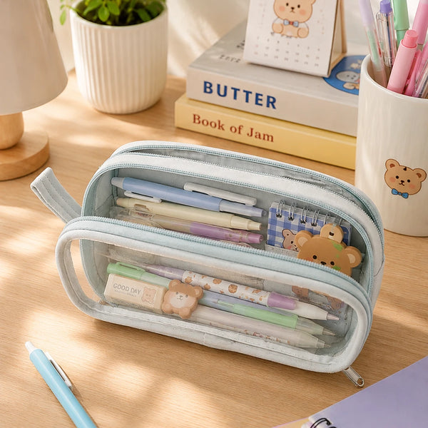 Kapybara Plush Dual-Zip Transparent Pencil Pouch