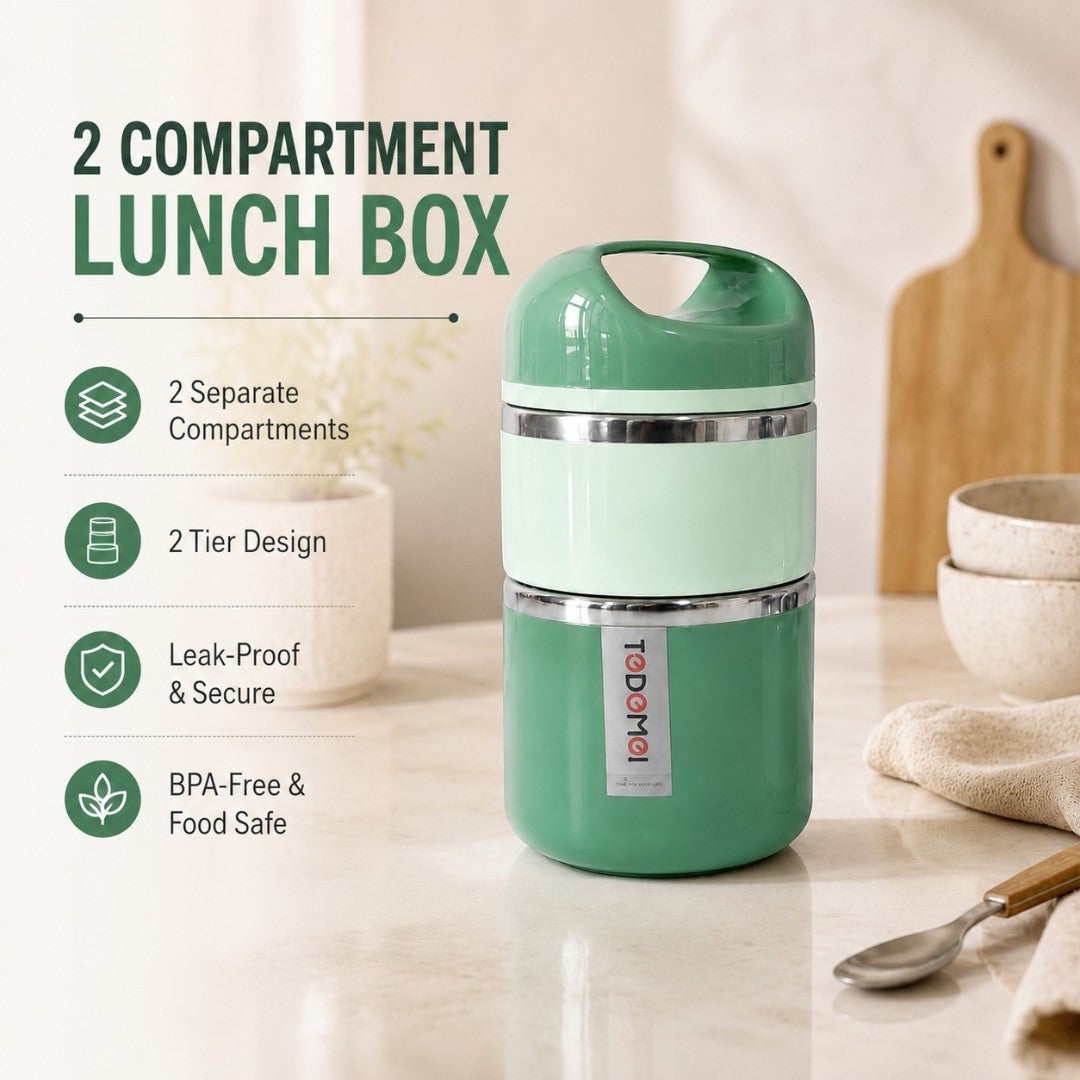 Mint Green 2-Tier Insulated Stainless Steel Lunch Box