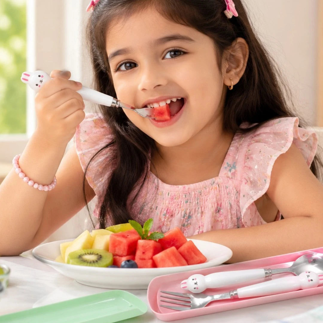 Bunny Buddy Kids Spoon & Fork Set with Travel Case