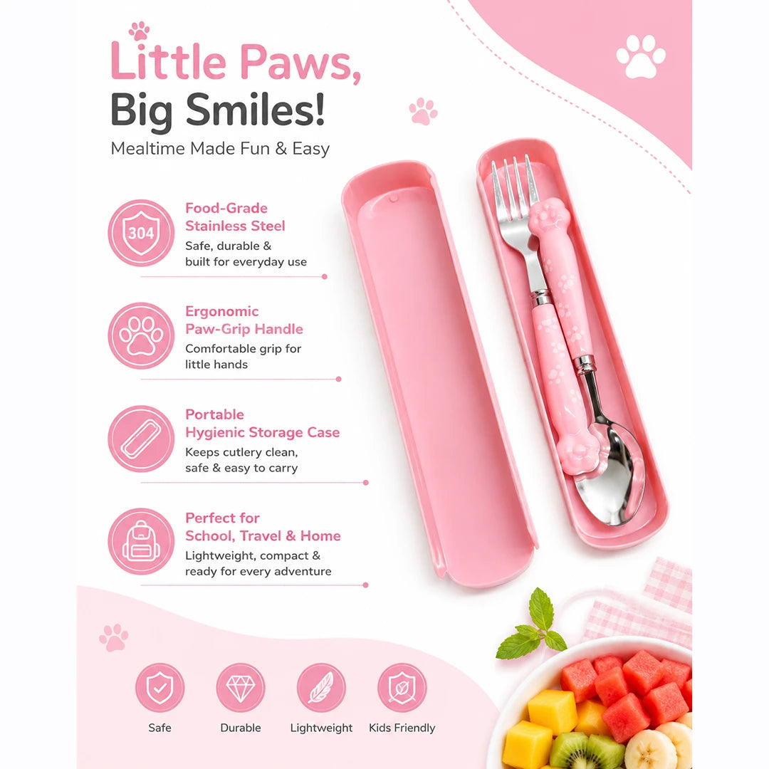 BlushPaw Kids Spoon & Fork Set with Travel Case
