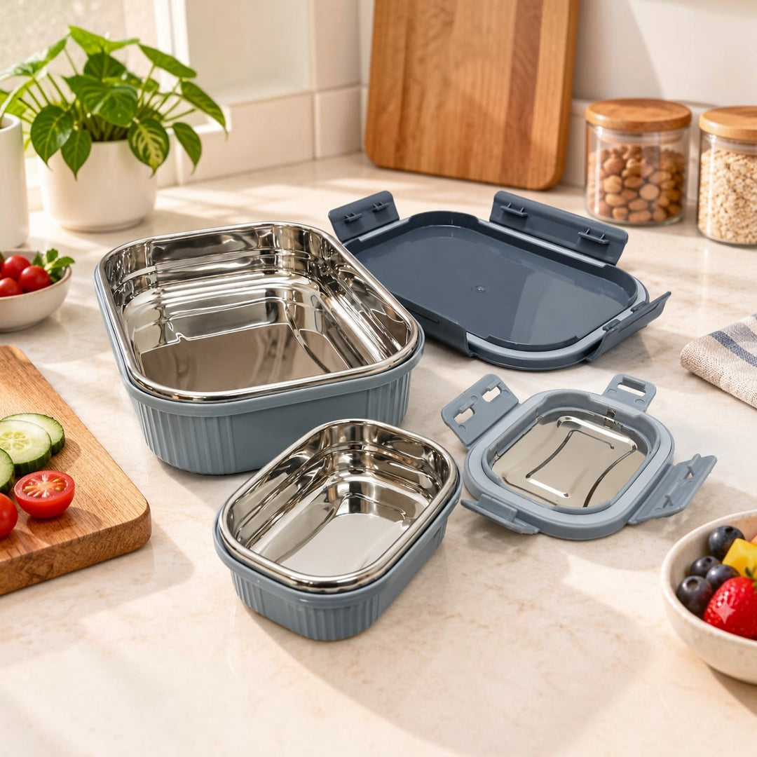 SlateNest Meal Mate Duo Stainless Steel Microwave Lunch Box Set