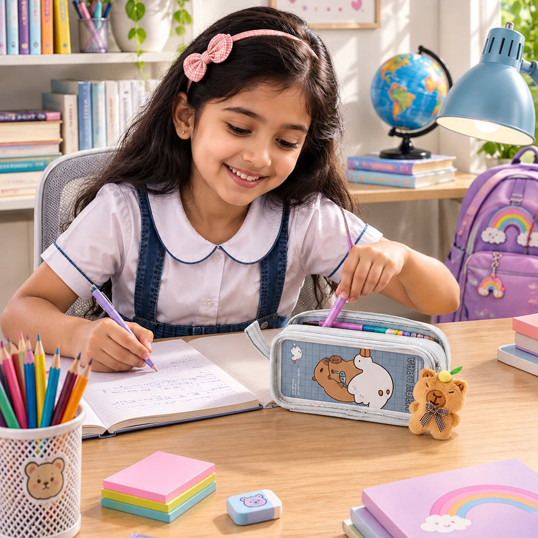 Kapybara Plush Dual-Zip Transparent Pencil Pouch
