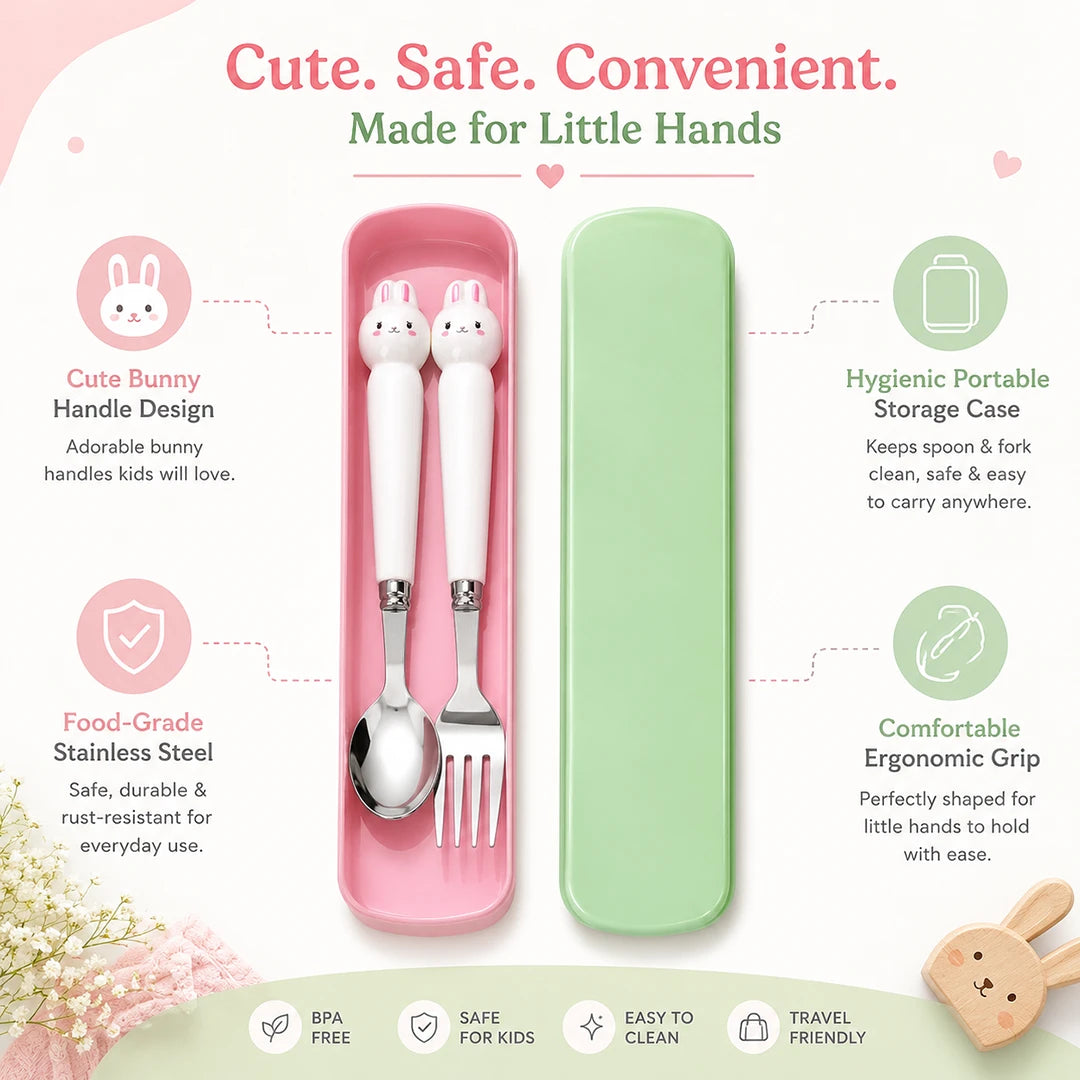 Bunny Buddy Kids Spoon & Fork Set with Travel Case
