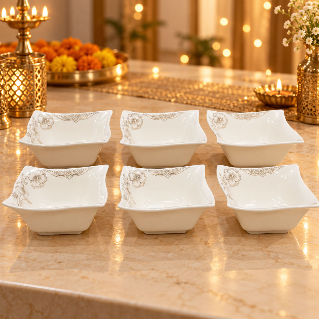 Ivory Floral Square Bowls