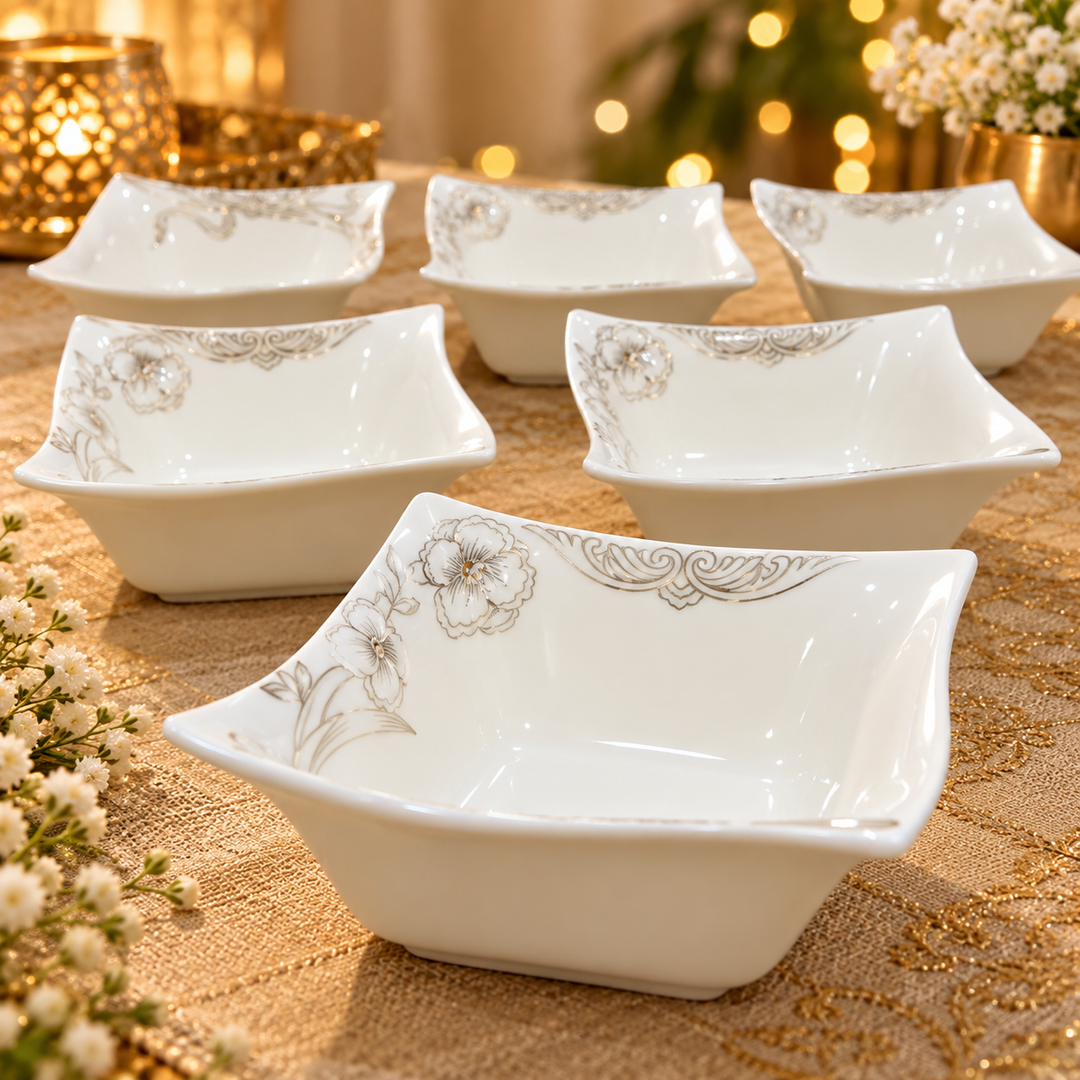 Ivory Floral Square Bowls