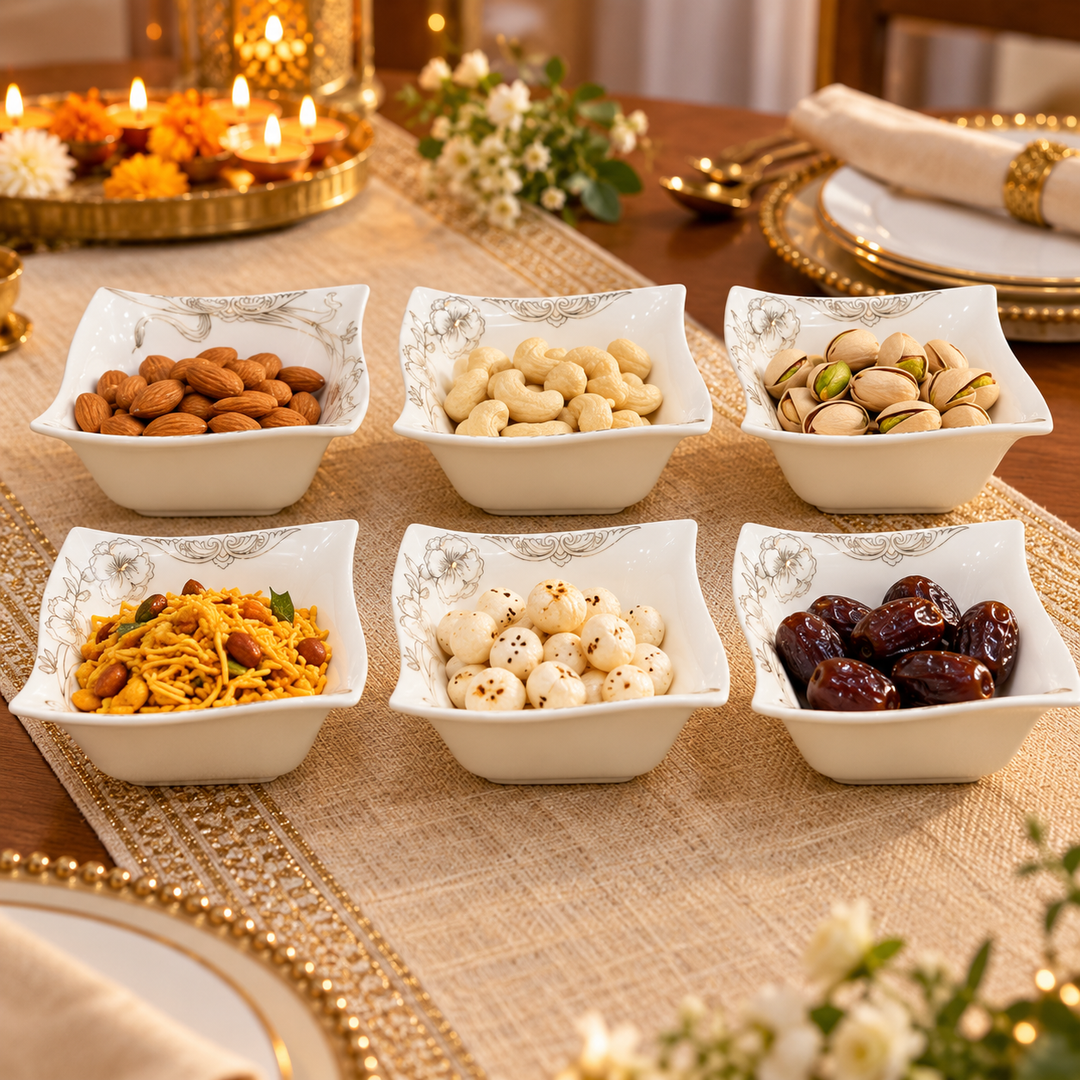 Ivory Floral Square Bowls