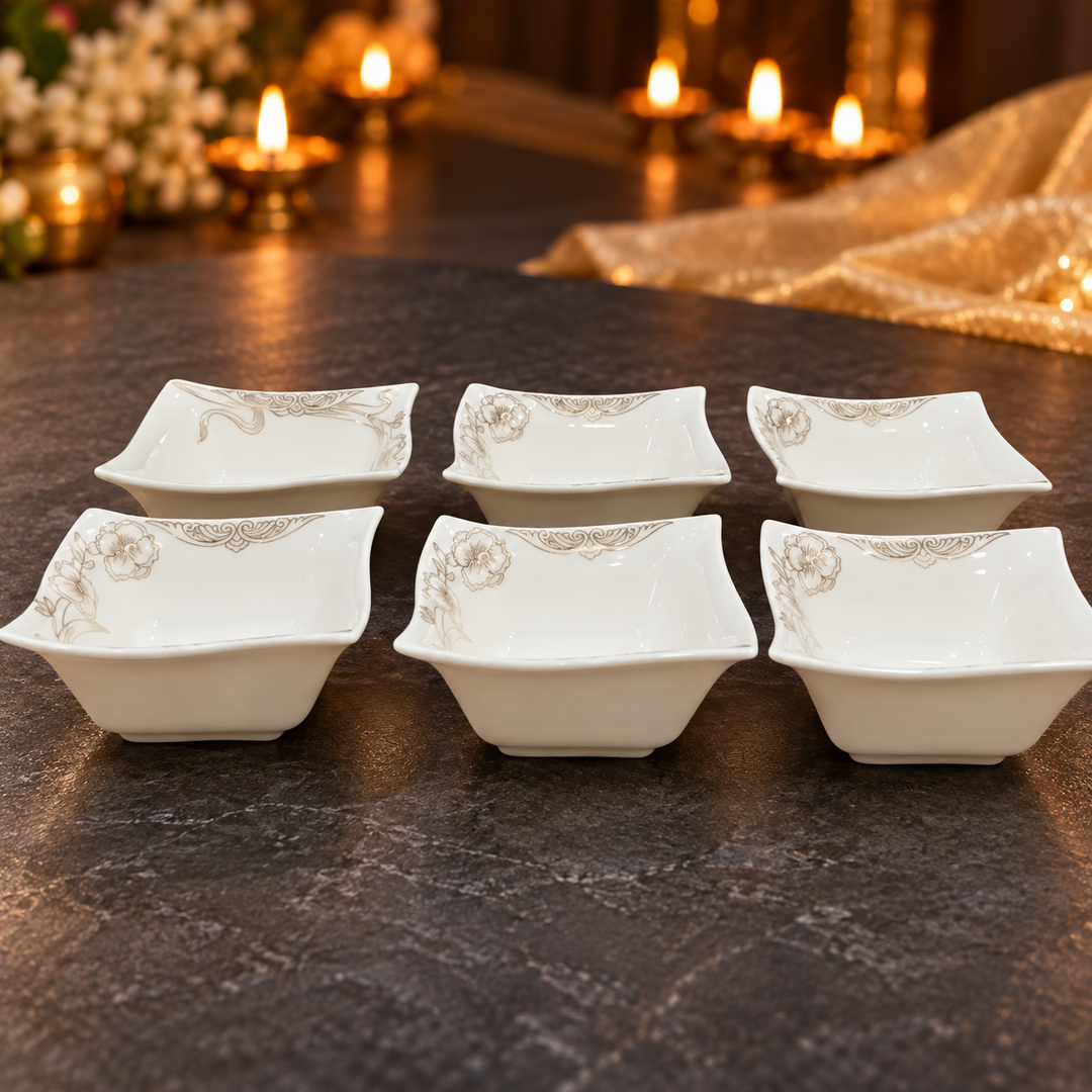 Ivory Floral Square Bowls