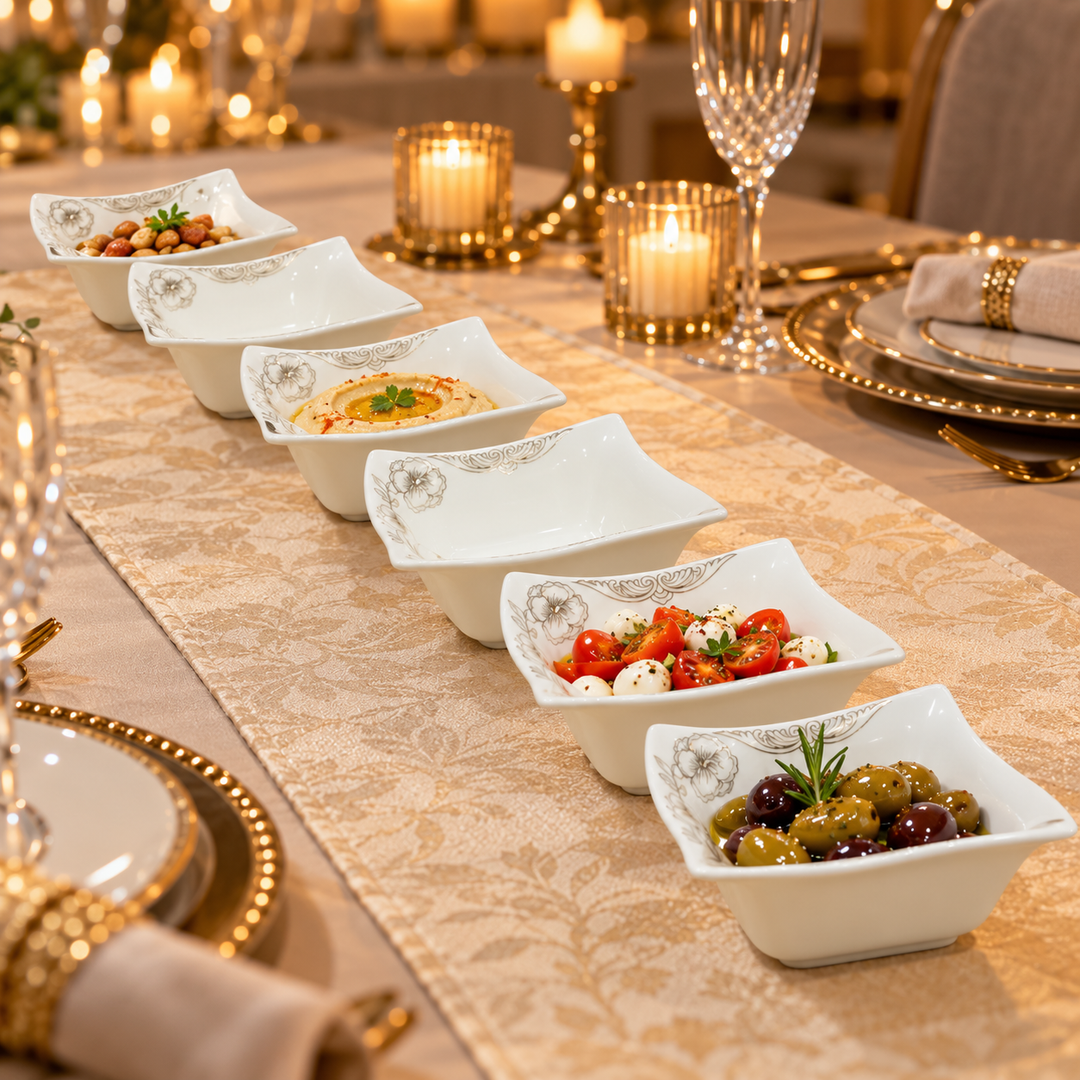 Ivory Floral Square Bowls
