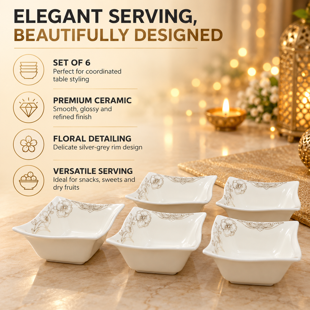 Ivory Floral Square Bowls