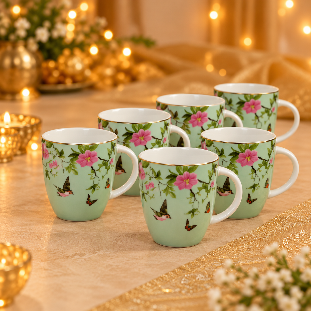 Mint Blossom Bird Mug Set