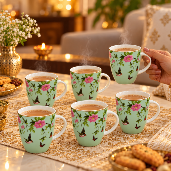 Mint Blossom Bird Mug Set