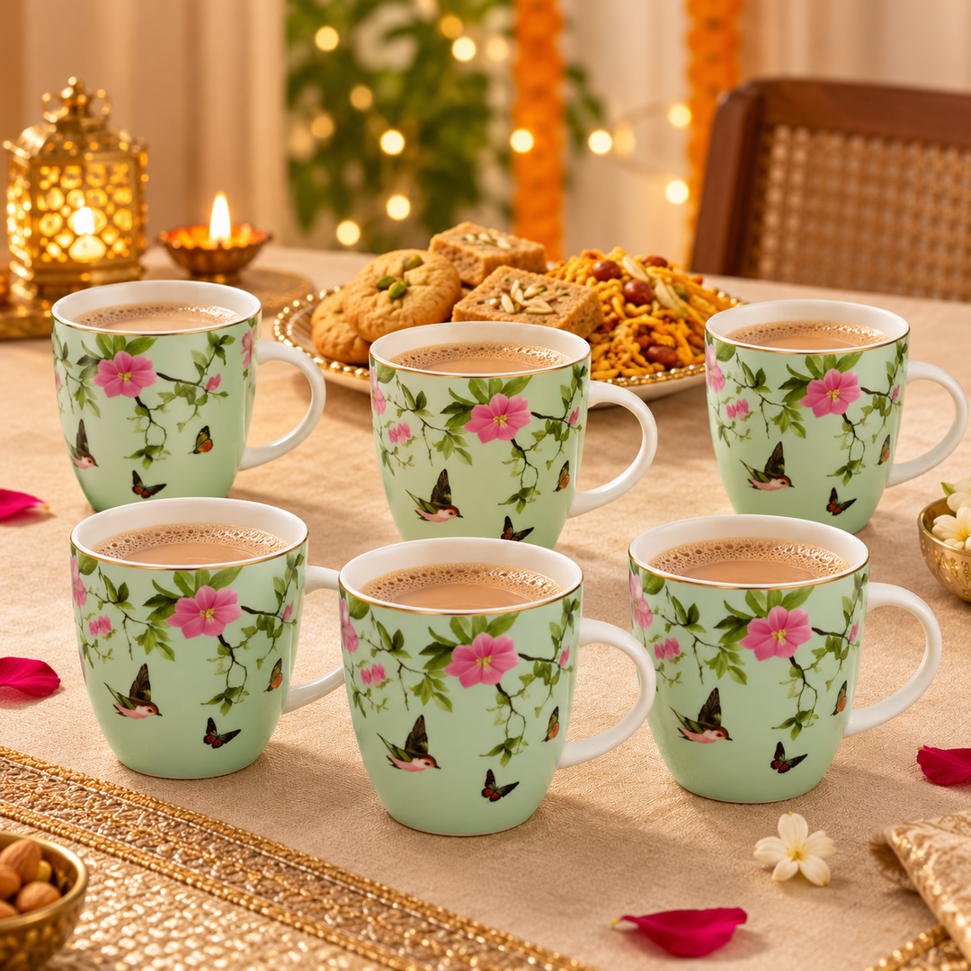 Mint Blossom Bird Mug Set