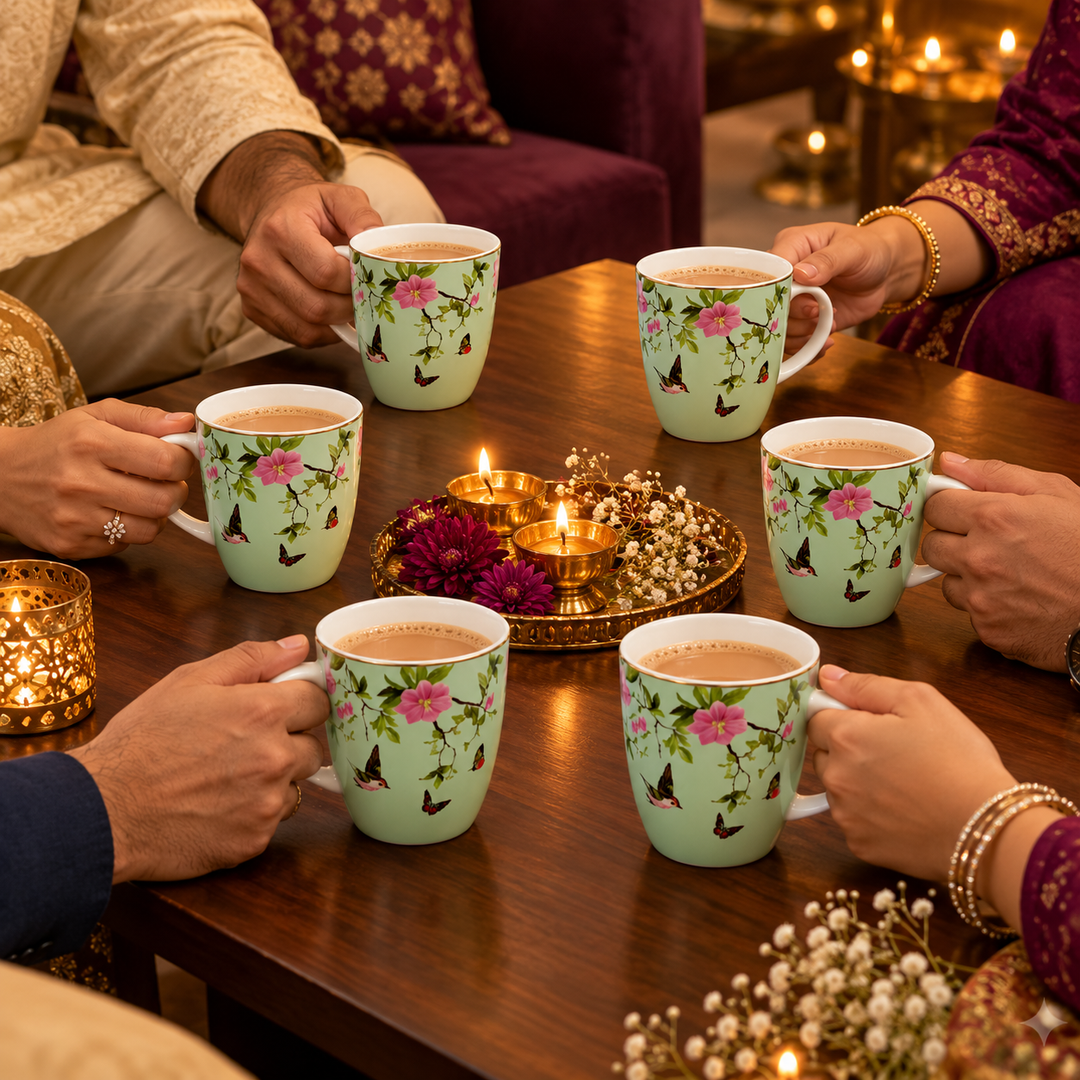 Mint Blossom Bird Mug Set