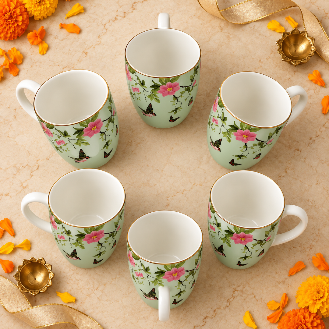 Mint Blossom Bird Mug Set