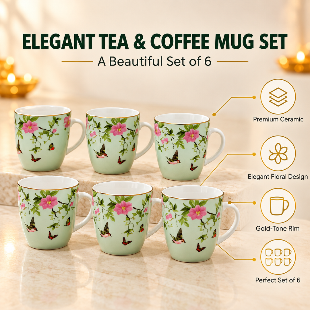 Mint Blossom Bird Mug Set