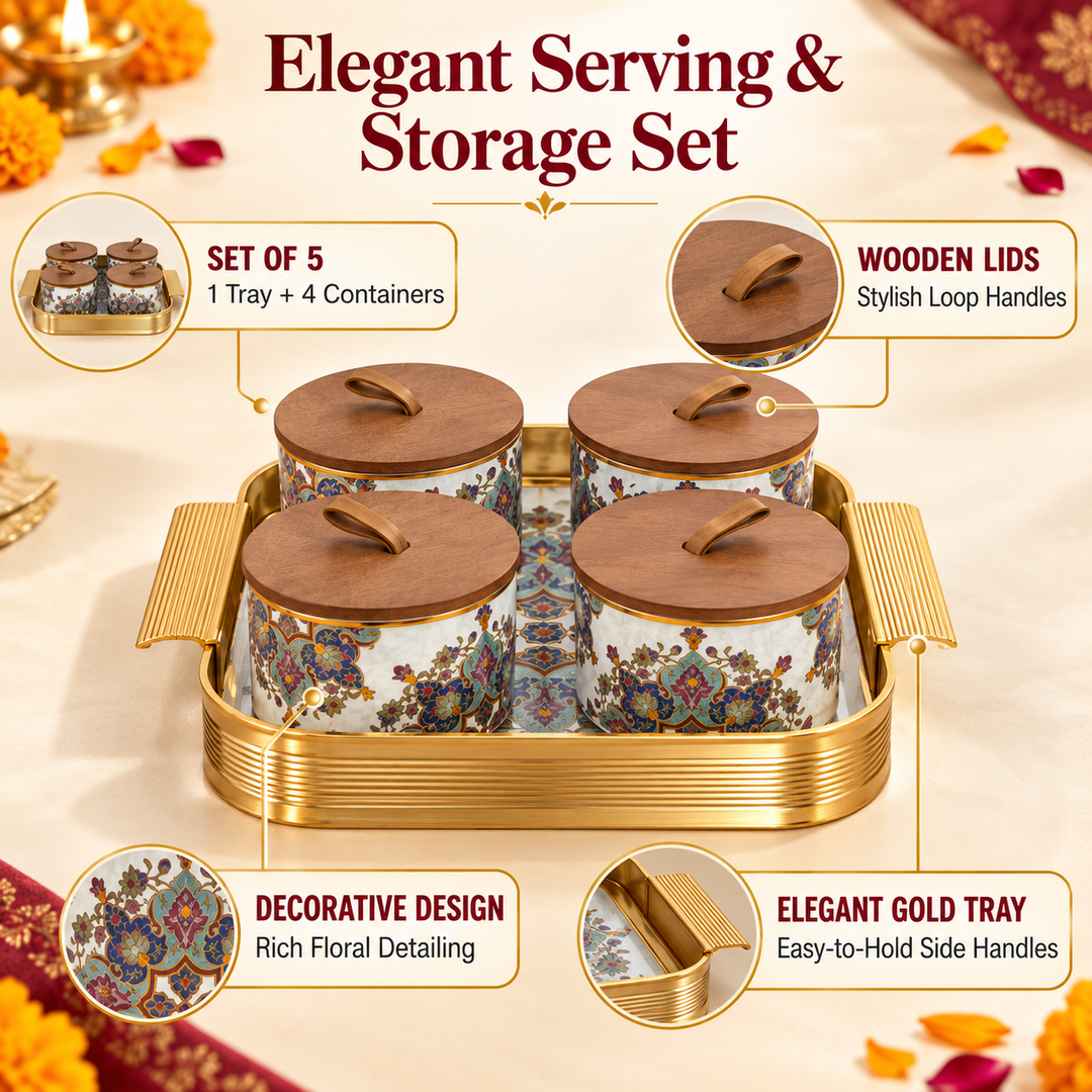 Royal Floral Storage Jar Set with Tray