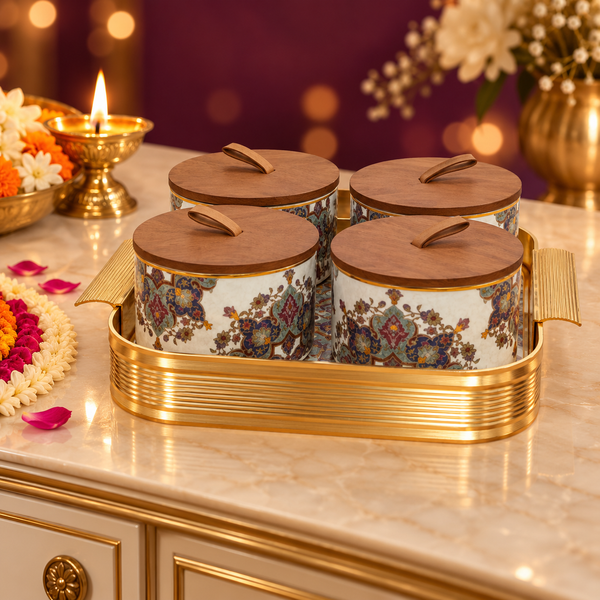 Royal Floral Storage Jar Set with Tray