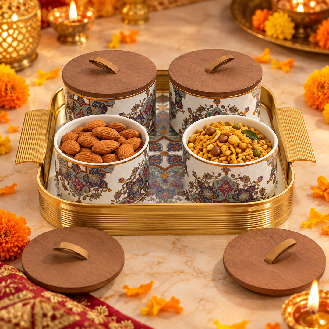 Royal Floral Storage Jar Set with Tray