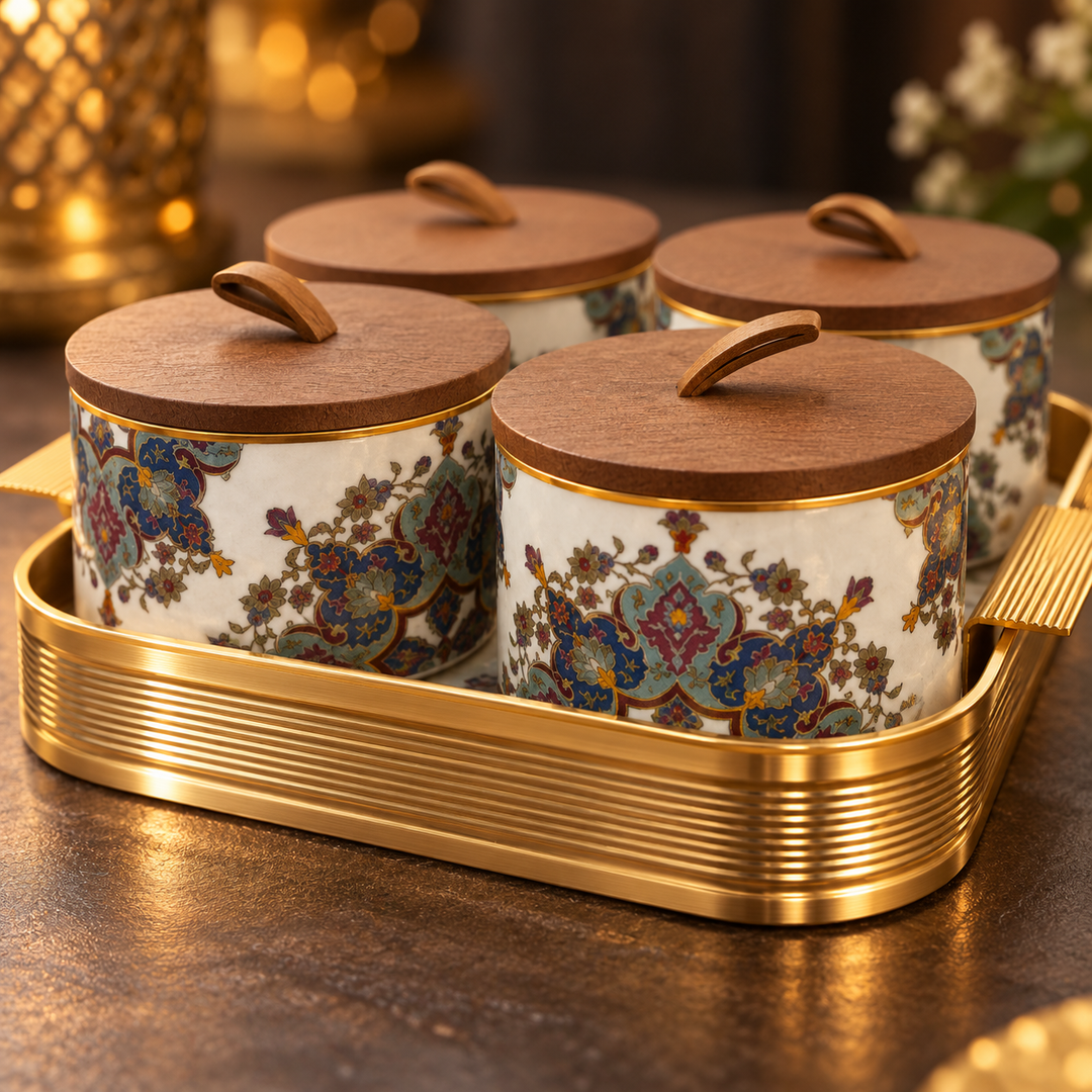 Royal Floral Storage Jar Set with Tray