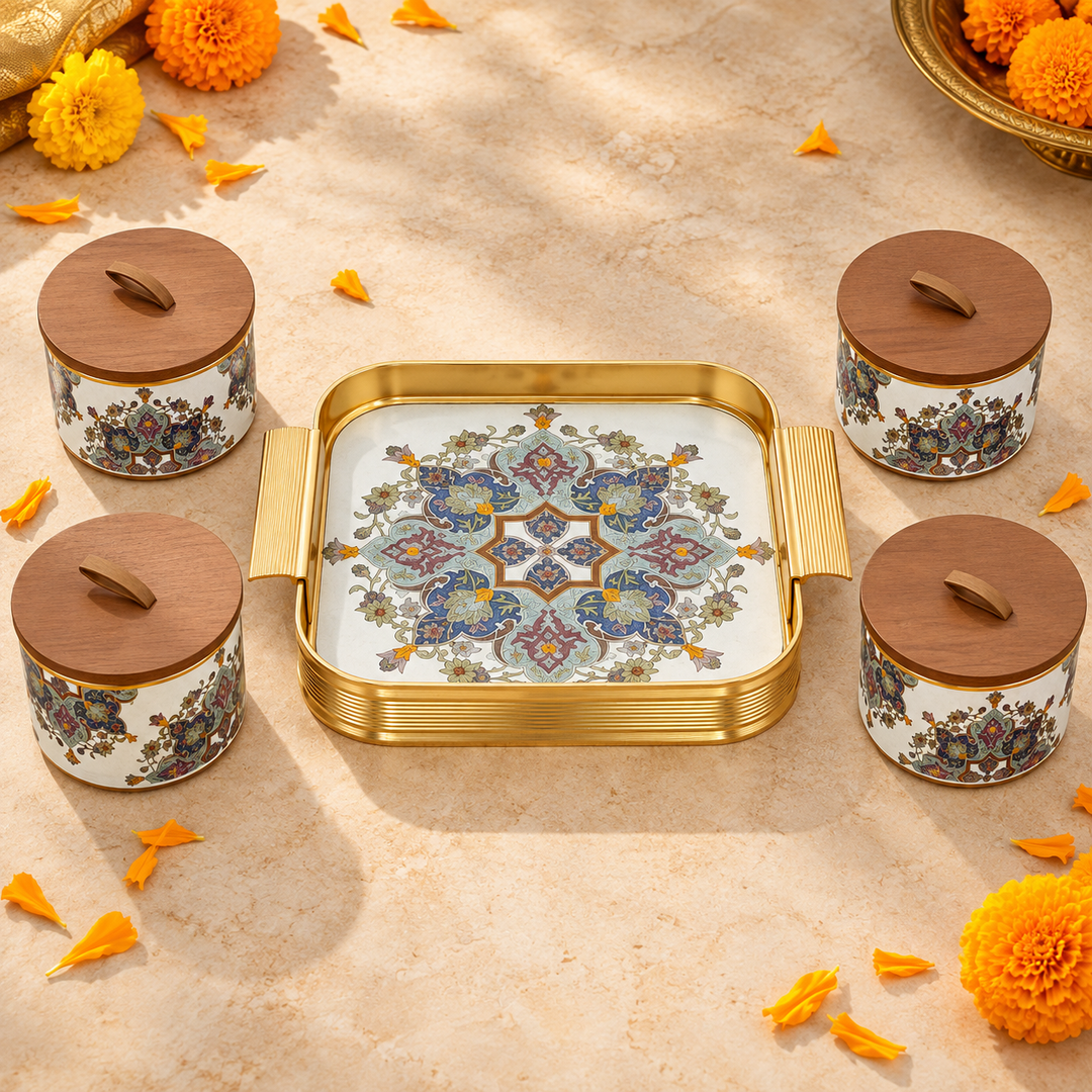 Royal Floral Storage Jar Set with Tray