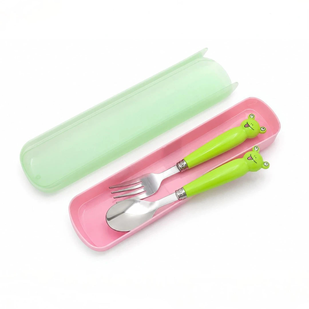 Froggy Fun Kids Spoon & Fork Set with Travel Case