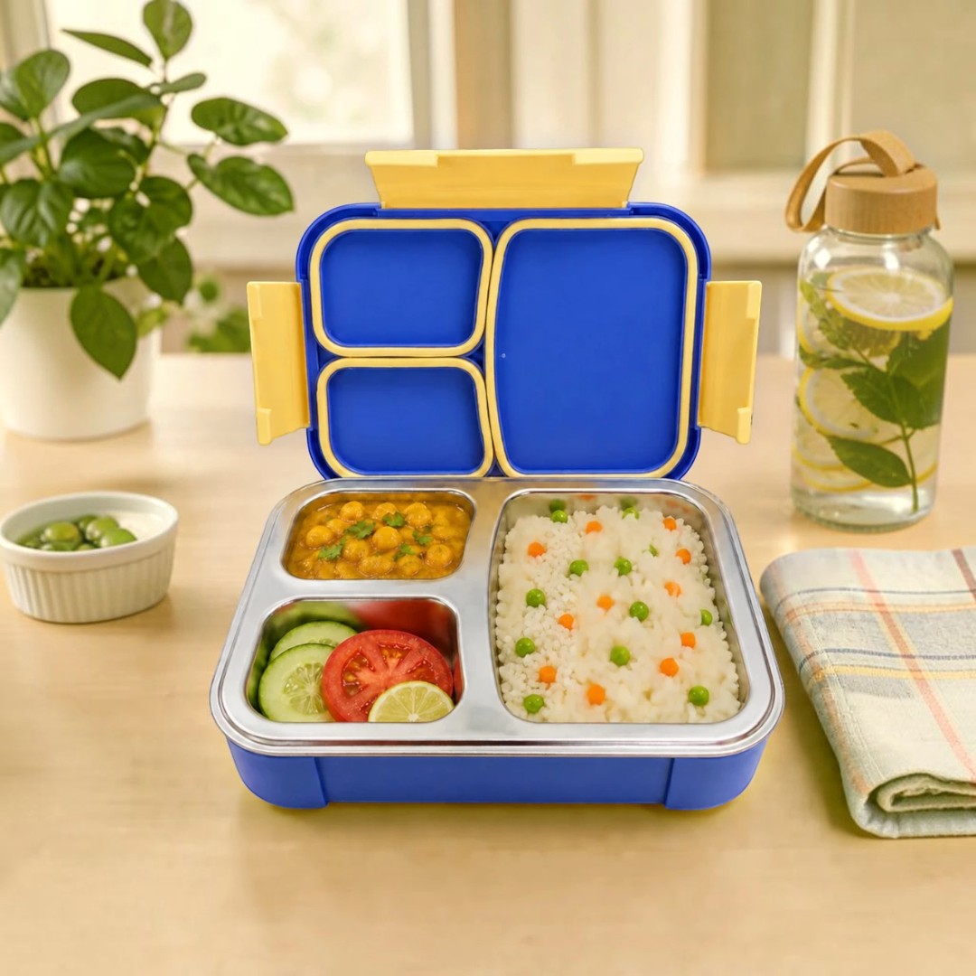 Dino Buddy 3-Compartment Stainless Steel Kids Lunch Box