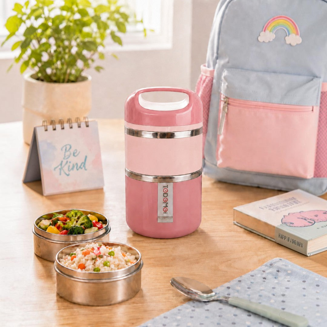Blush Pink 2-Tier Insulated Stainless Steel Lunch Box