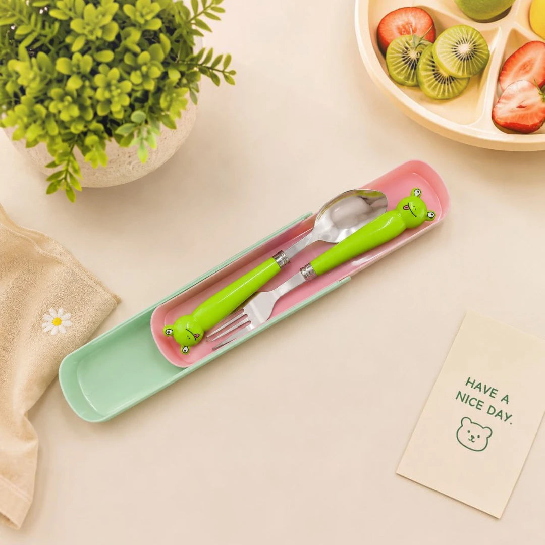 Froggy Fun Kids Spoon & Fork Set with Travel Case
