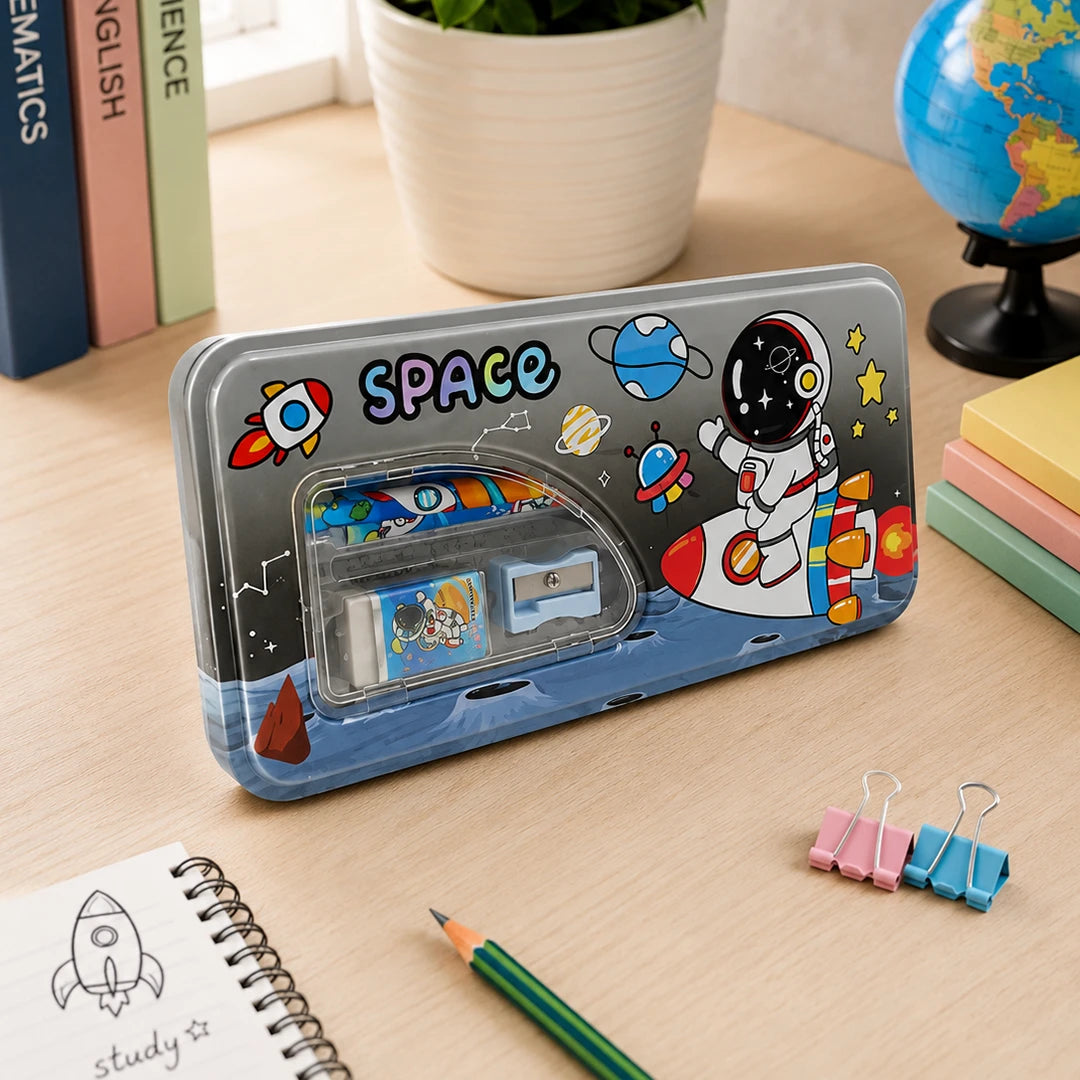 Space Explorer Metal Pencil Box Set