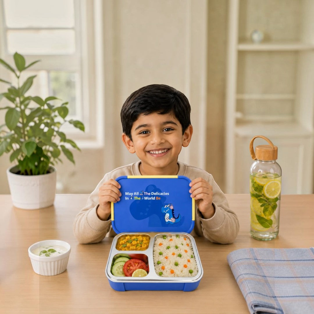 Dino Buddy 3-Compartment Stainless Steel Kids Lunch Box