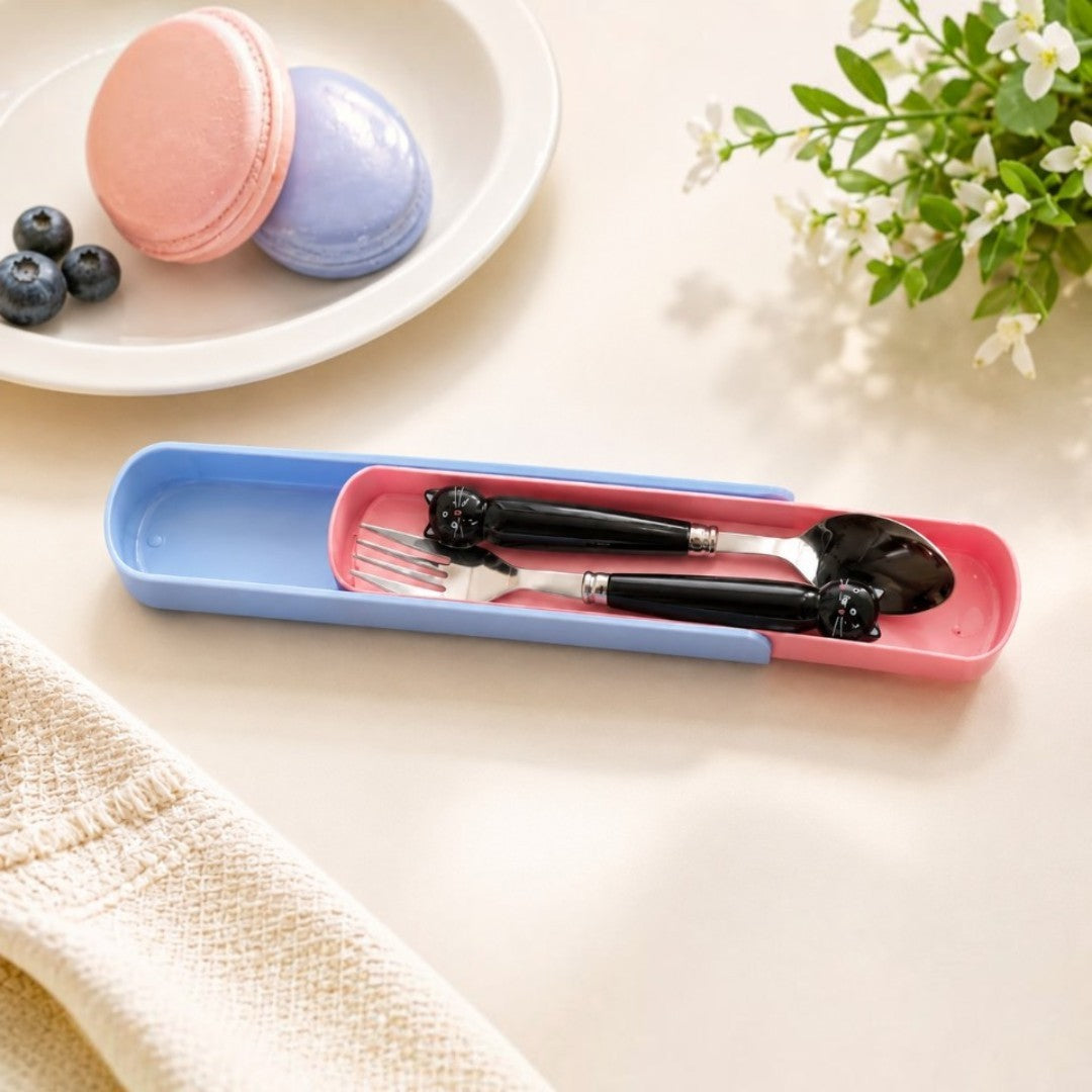 KittyGrip Kids Spoon & Fork Set with Travel Case