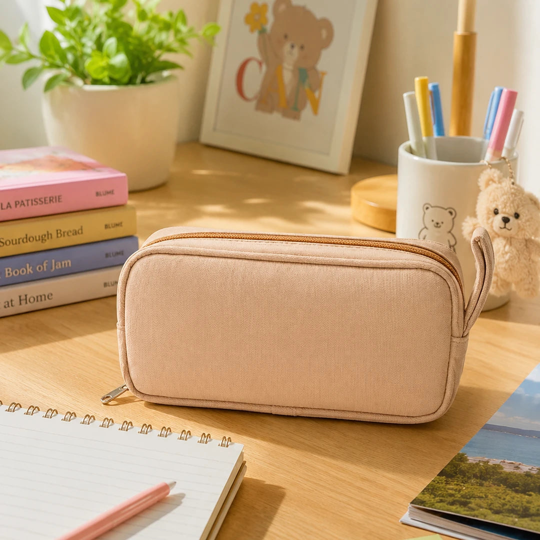 Kapybara Plush Dual-Zip Transparent Pencil Pouch Brown