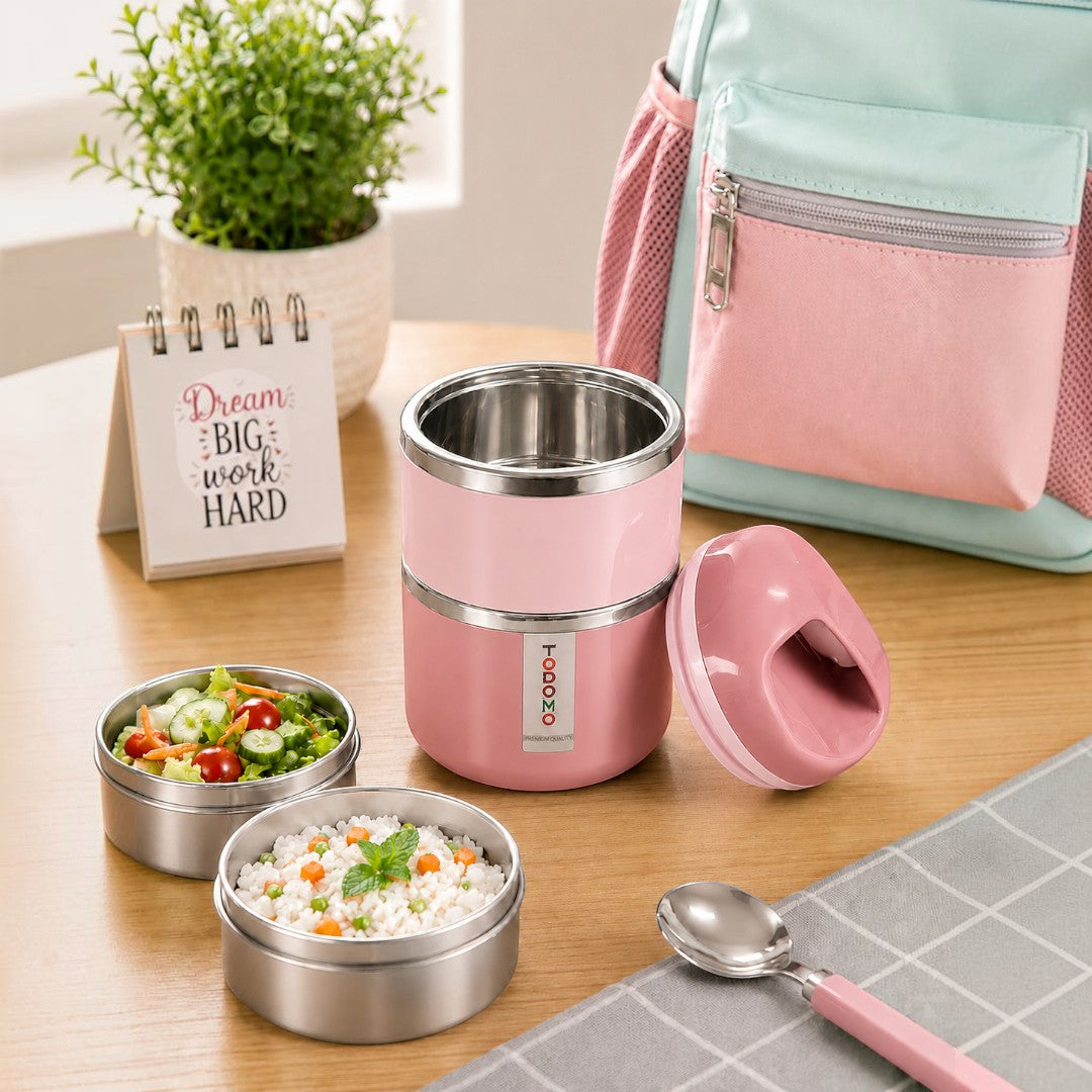 Blush Pink 2-Tier Insulated Stainless Steel Lunch Box