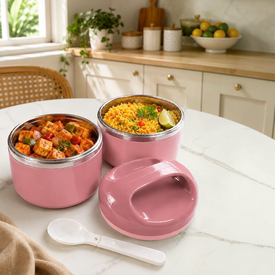 Blush Pink 2-Tier Insulated Stainless Steel Lunch Box