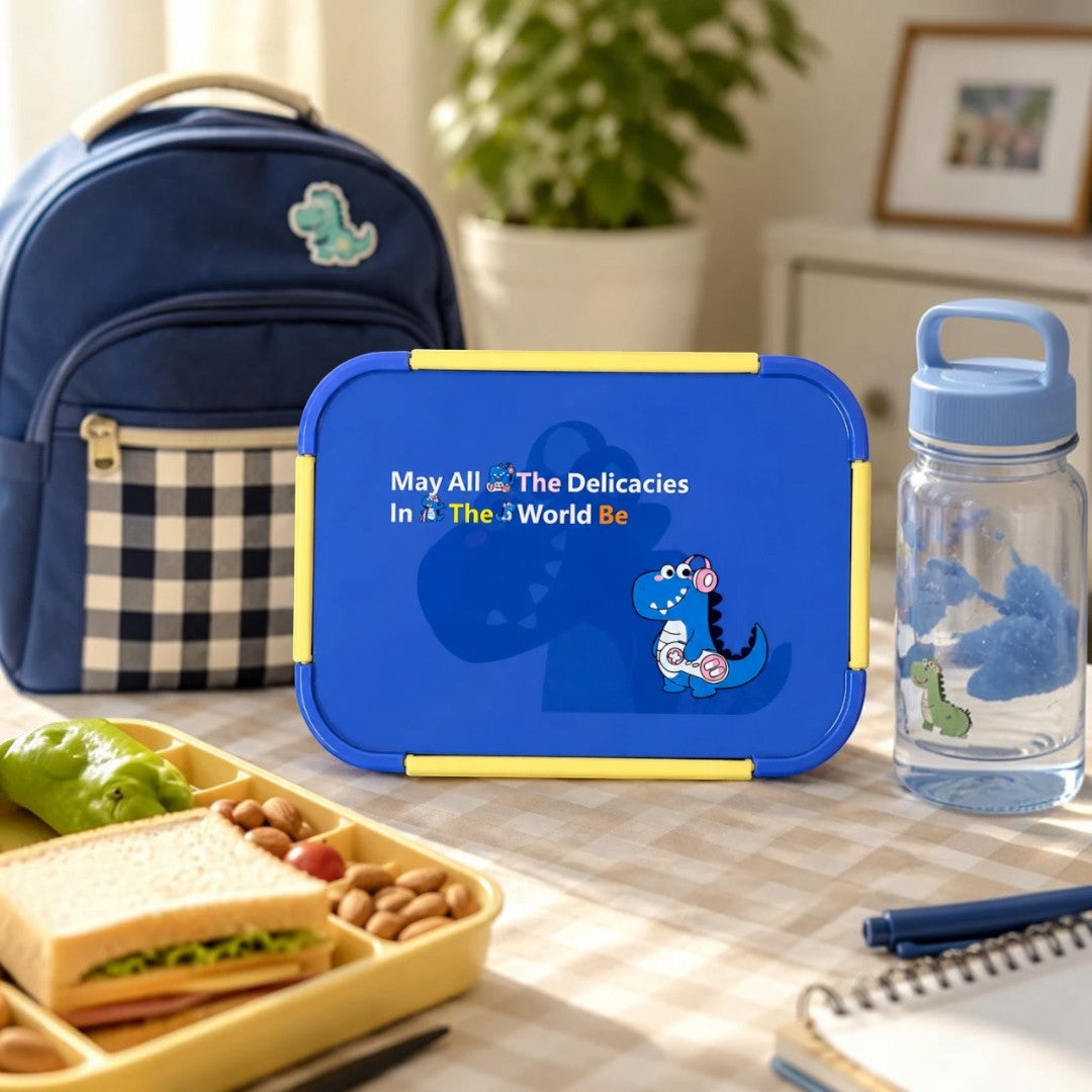 Dino Buddy 3-Compartment Stainless Steel Kids Lunch Box