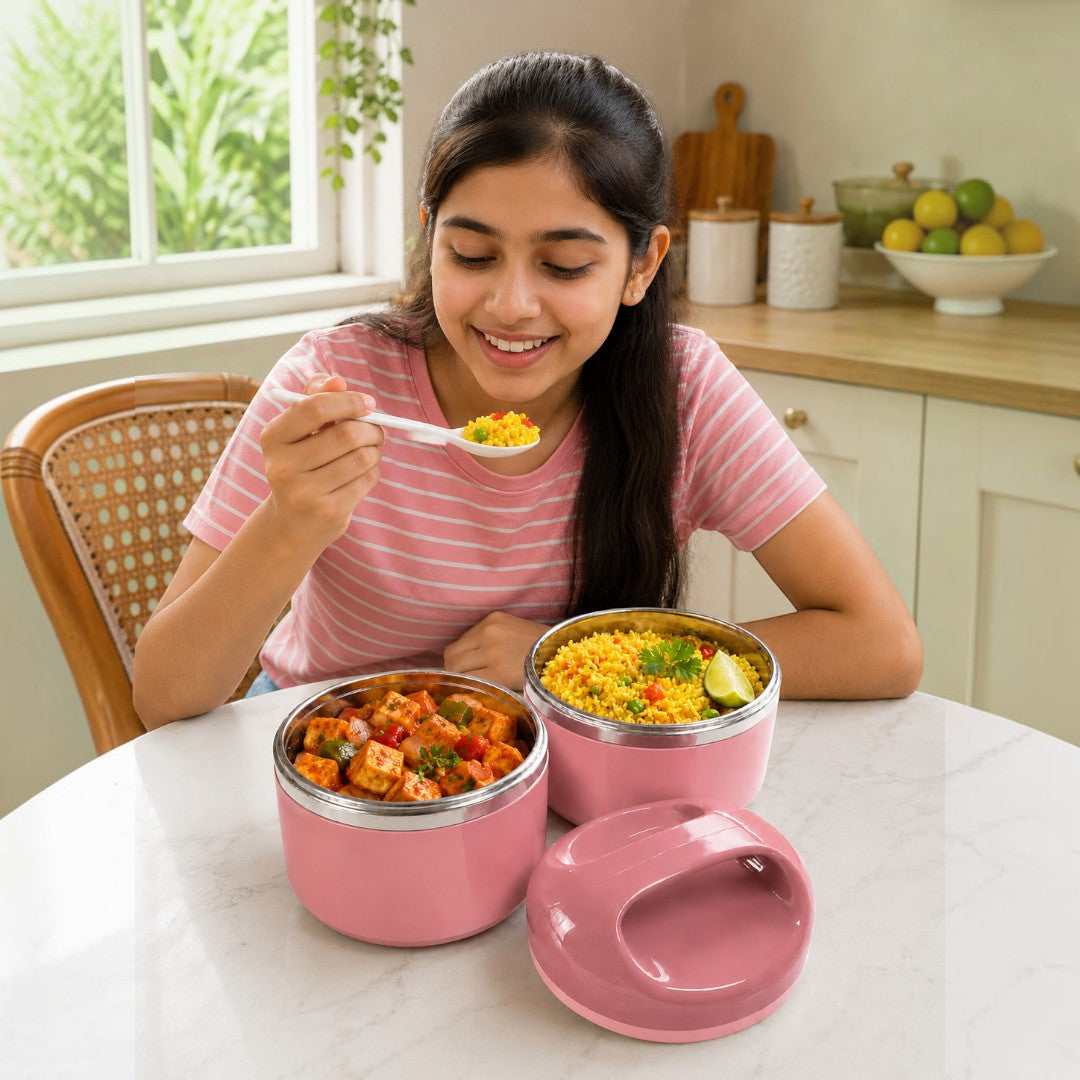 Blush Pink 2-Tier Insulated Stainless Steel Lunch Box