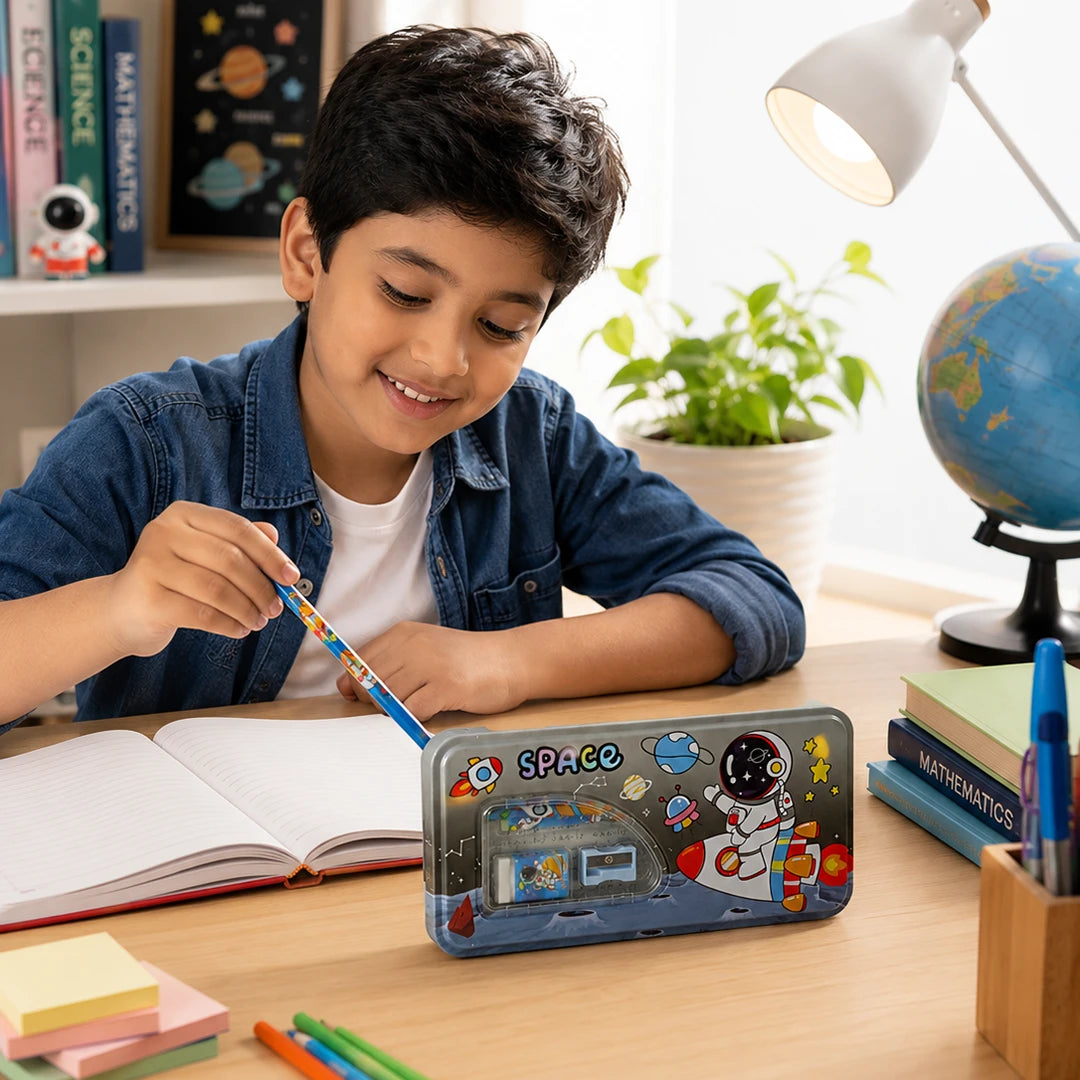 Space Explorer Metal Pencil Box Set