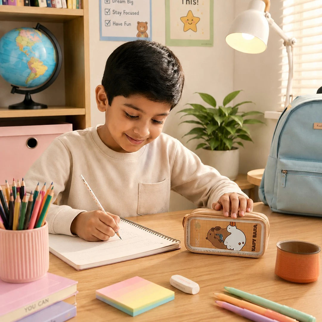 Kapybara Plush Dual-Zip Transparent Pencil Pouch Brown