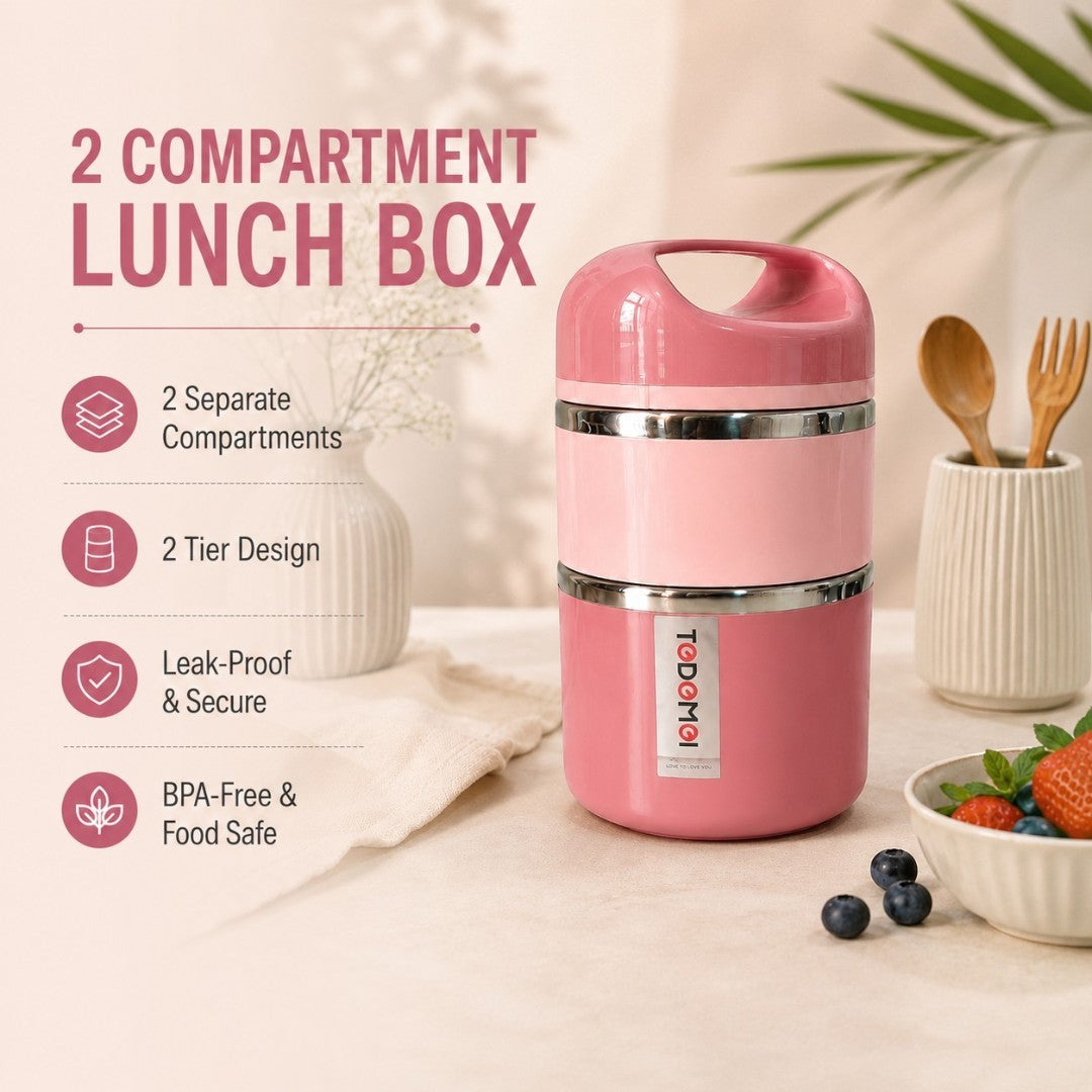 Blush Pink 2-Tier Insulated Stainless Steel Lunch Box