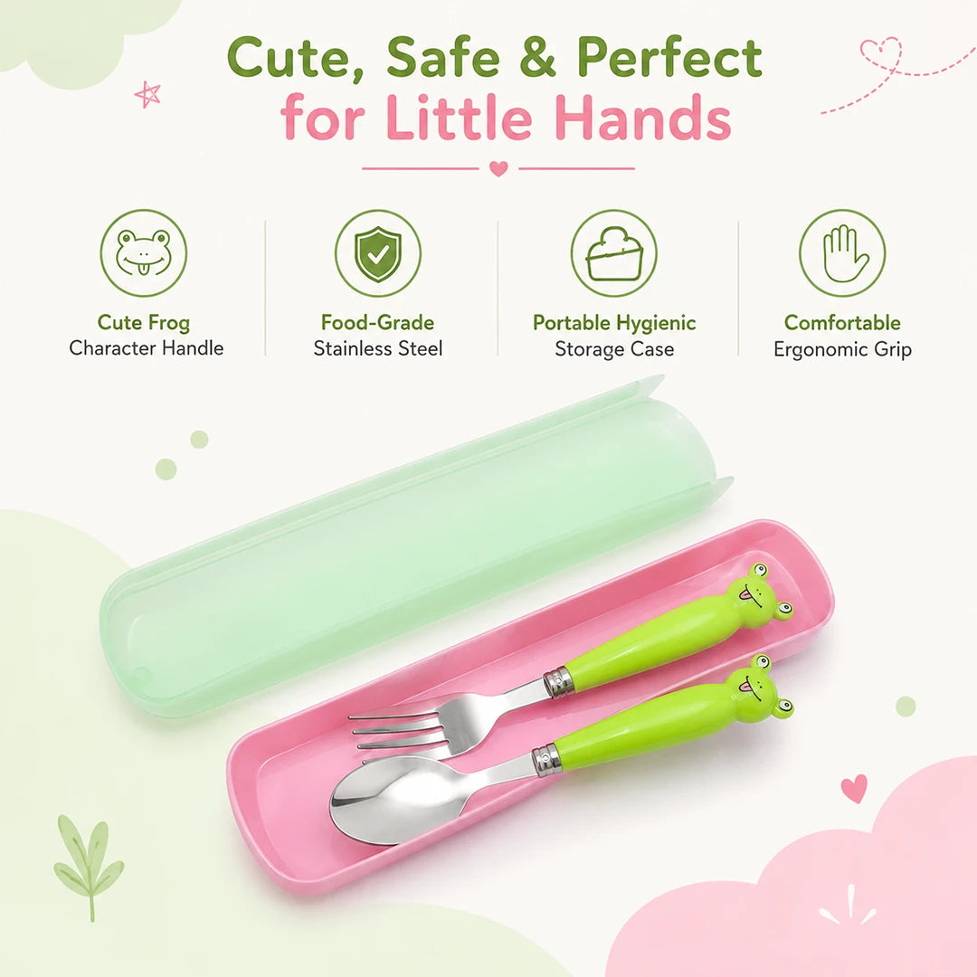 Froggy Fun Kids Spoon & Fork Set with Travel Case