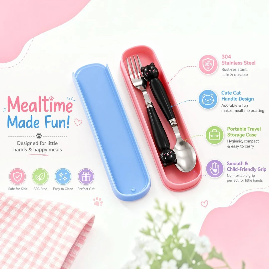 KittyGrip Kids Spoon & Fork Set with Travel Case