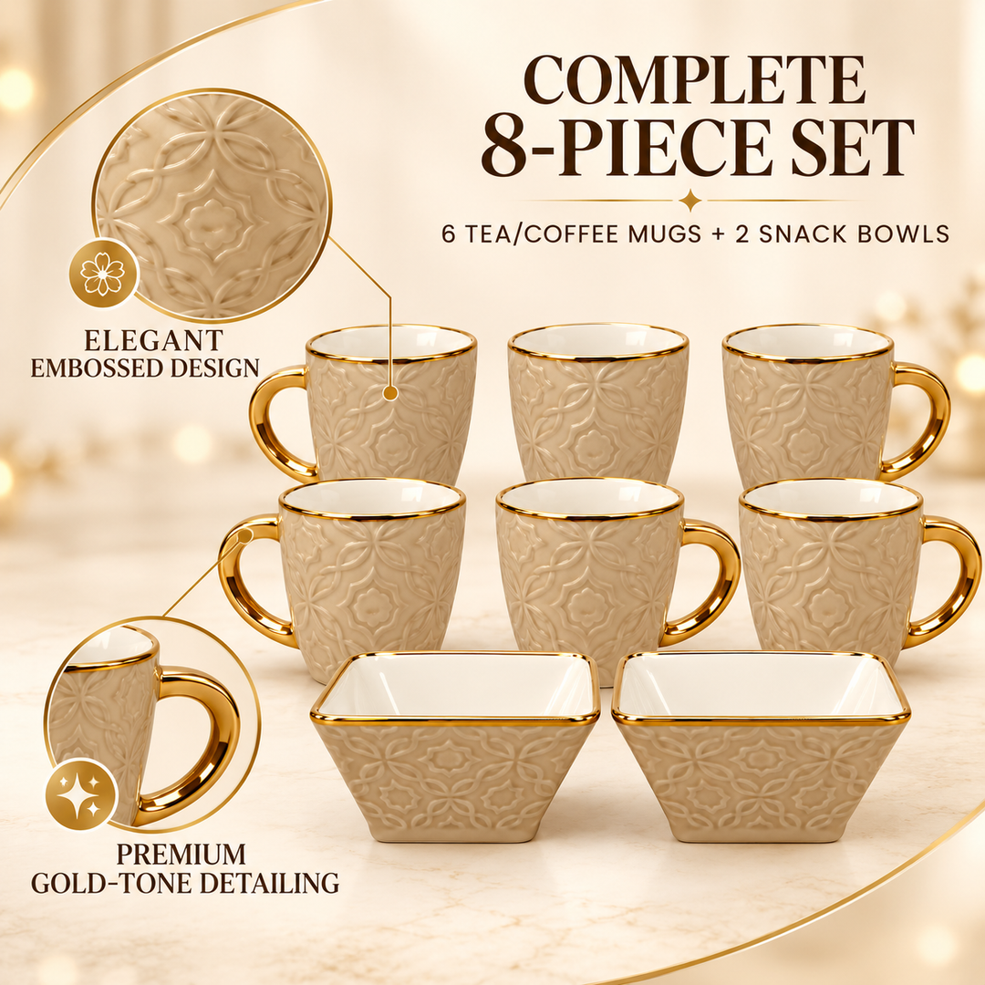 Beige Embossed Tea & Snack Set