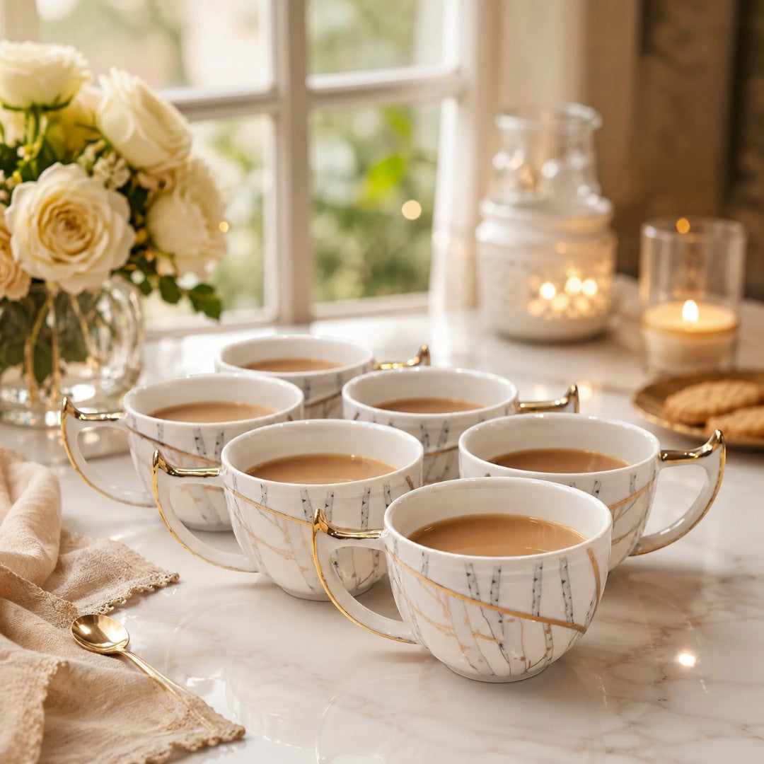 Elegant Golden Striped Teacup Set