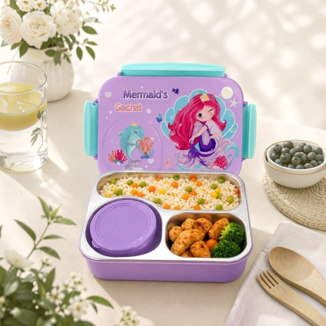 Mermaid Magic 3-Compartment Stainless Steel Kids Lunch Box
