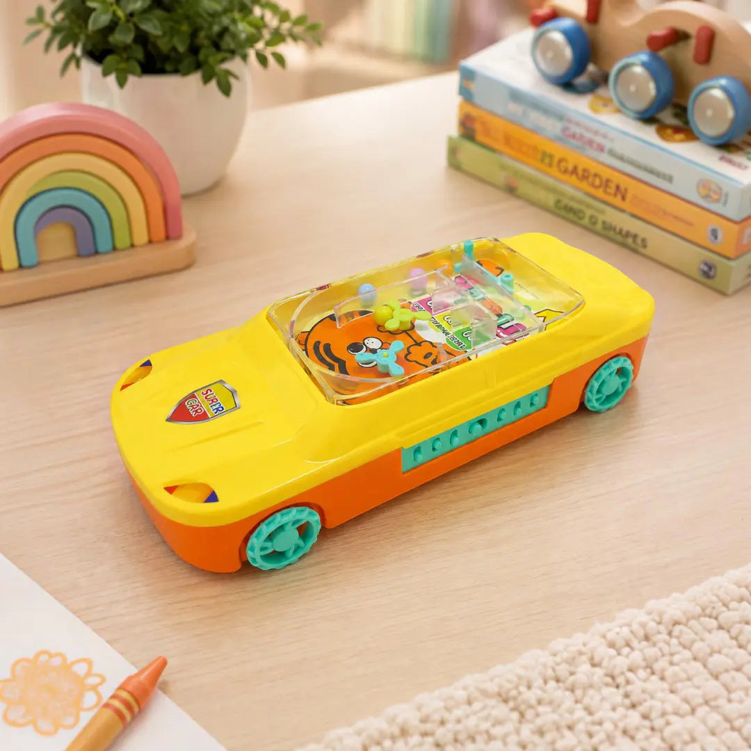 Yellow Car-Shaped Password Lock Pencil Box with Mini Pinball Game